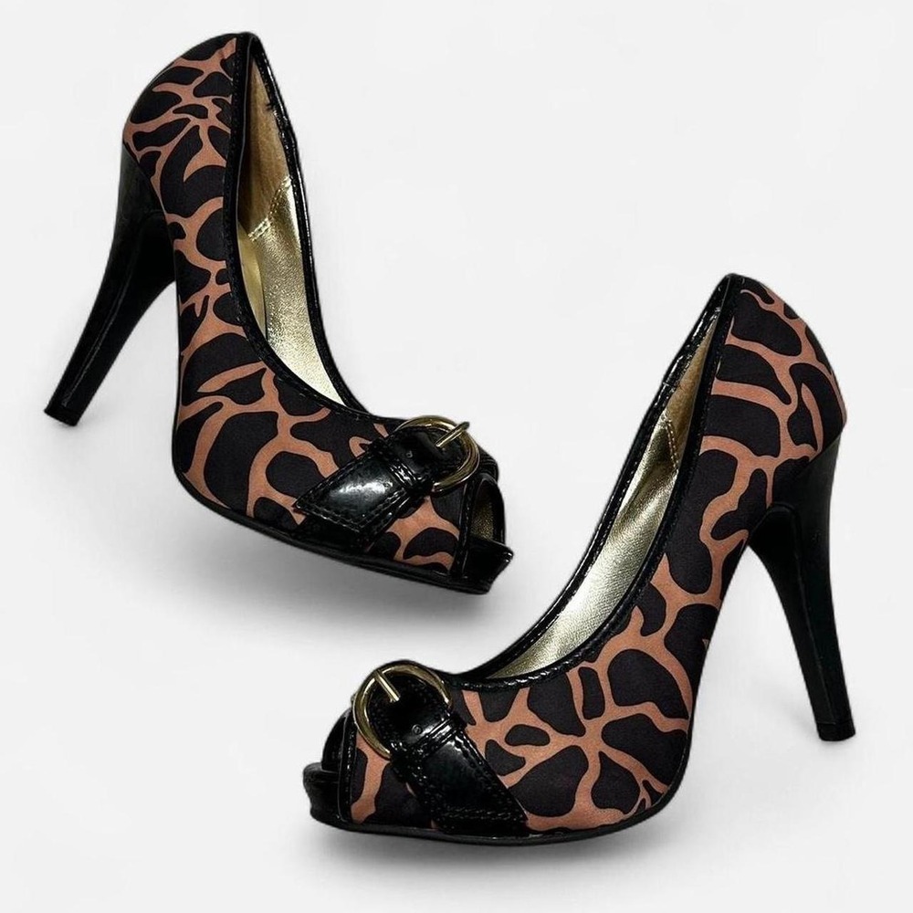 Charlotte Russe black & brown leopard print peep toe heels